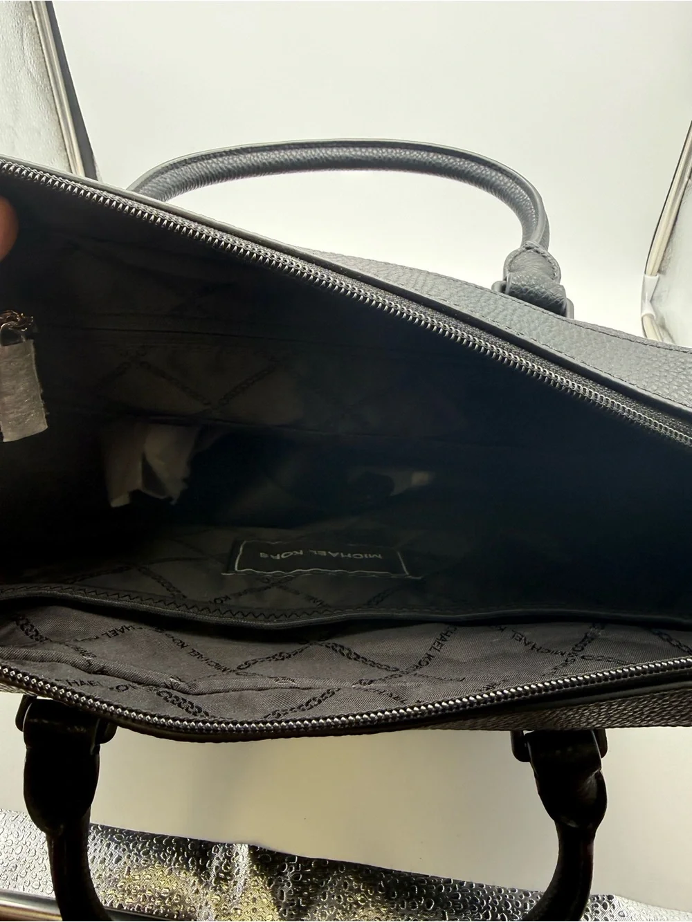Michael Kors Black Pebbled Leather Briefcase with Front Zip Pocket